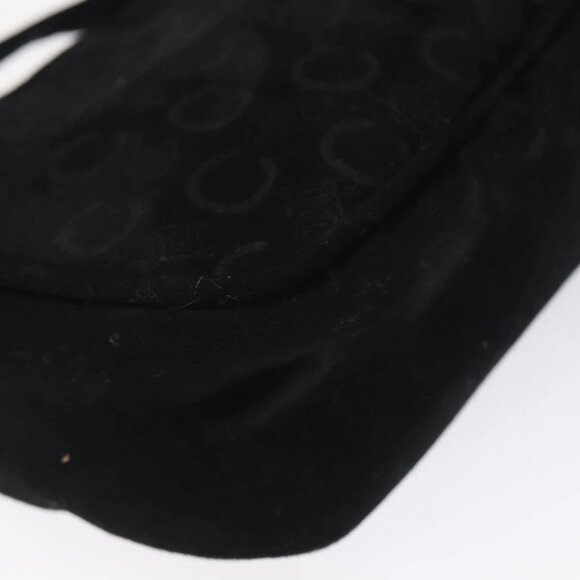 CELINE C Macadam Canvas Hand Bag Suede Black Gold Auth sw301 - Picture 11 of 15